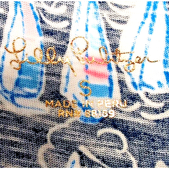 Lilly Pulitzer Etta V-Neck Top Womens S Blue Sails & Stripes T-Shirt Tee NEW NWT - Picture 6 of 14